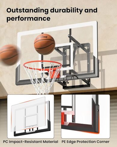 Wall Mounted Basketball Hoop Indoor Outdoor with 52 Inch Shatterproof Backboard, Adjustable Garage Wall Mount Basketball Goal System in Kuwait