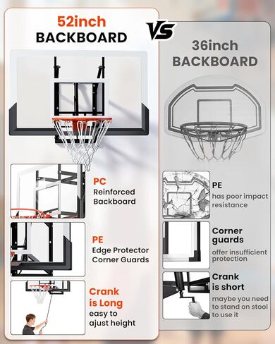 Wall Mounted Basketball Hoop Indoor Outdoor with 52 Inch Shatterproof Backboard, Adjustable Garage Wall Mount Basketball Goal System in Kuwait