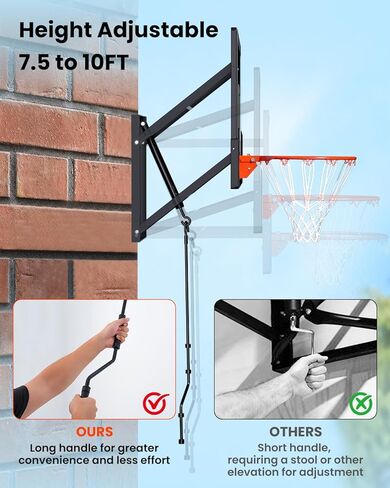 Wall Mounted Basketball Hoop Indoor Outdoor with 52 Inch Shatterproof Backboard, Adjustable Garage Wall Mount Basketball Goal System in Kuwait