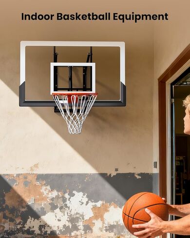 Wall Mounted Basketball Hoop Indoor Outdoor with 52 Inch Shatterproof Backboard, Adjustable Garage Wall Mount Basketball Goal System in Kuwait