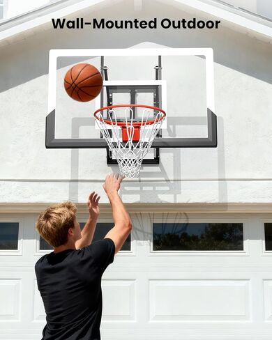Wall Mounted Basketball Hoop Indoor Outdoor with 52 Inch Shatterproof Backboard, Adjustable Garage Wall Mount Basketball Goal System in Kuwait