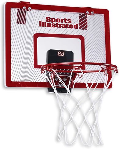 Sports Illustrated - طوق كرة السلة مقاس XL، ارتفاع قابل للتعديل وعداد نتائج تلقائي، مجموعة كاملة مع كرة ومضخة للعب الداخلي والخارجي in Kuwait