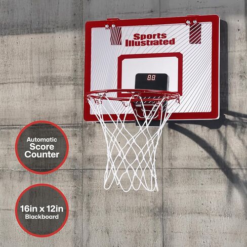 Sports Illustrated - طوق كرة السلة مقاس XL، ارتفاع قابل للتعديل وعداد نتائج تلقائي، مجموعة كاملة مع كرة ومضخة للعب الداخلي والخارجي in Kuwait