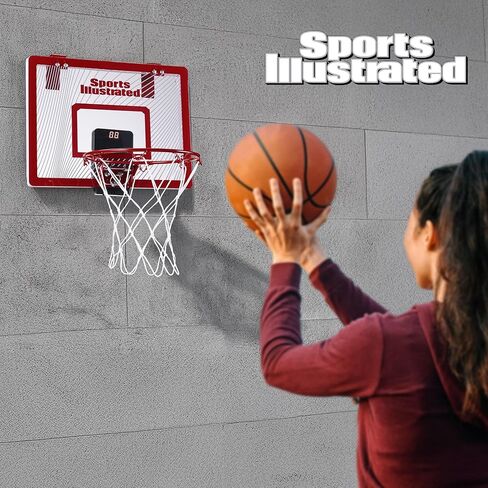 Sports Illustrated - طوق كرة السلة مقاس XL، ارتفاع قابل للتعديل وعداد نتائج تلقائي، مجموعة كاملة مع كرة ومضخة للعب الداخلي والخارجي in Kuwait