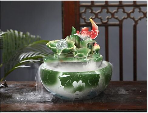 Small Fish Tank Chinese Style Ceramic Goldfish Bowl Fish Tank Fountain Circulating Water Wind Lucky Gold Fish Tank Office Turtle Tank Fish Tank Kit(B) in Saudi Arabia