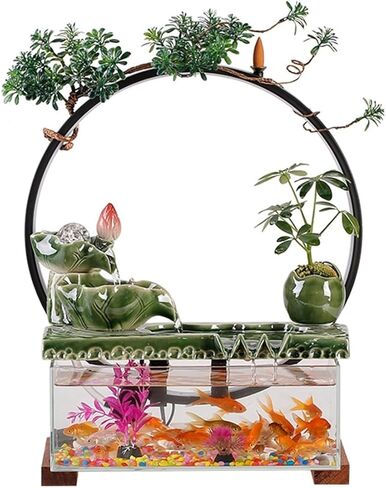 Small Fish Tank Glass Fish Tank with Light Circle Flowing Fish Tank Rectangular Transparent Glass Aquarium Home Desktop Fountain Ornaments Fish Tank Kit in Saudi Arabia