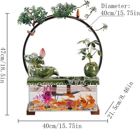 Small Fish Tank Glass Fish Tank with Light Circle Flowing Fish Tank Rectangular Transparent Glass Aquarium Home Desktop Fountain Ornaments Fish Tank Kit in Saudi Arabia