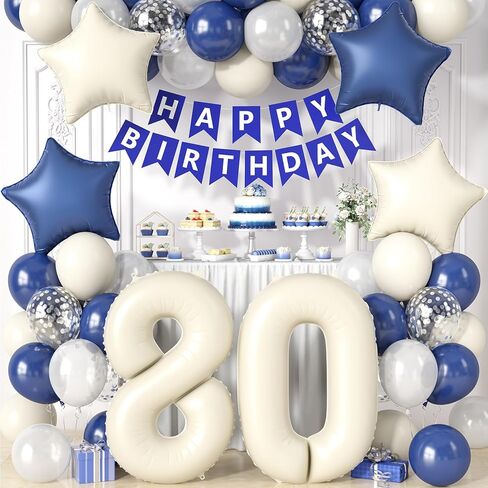 13th Birthday Decorations Blue White,Happy 13th Birthday Decorations with Navy Blue Silver Cream White Balloons Beige 13 Number Balloon Birthday Banner For Boys Girls Birthday Party Decor in Kuwait