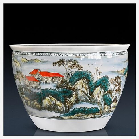 Small Fish Tank Aquarium Fish Tank Ceramic Gold Fish Tank Living Room Office Feng Shui Fish Bowl Courtyard Large Fish Culture Tank Fish Tank Kit(A,90CM) in Saudi Arabia