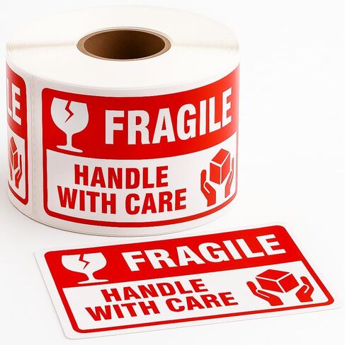 Fragile Stickers 3 x 2 Inch – Waterproof Handle with Care Labels for Shipping and Moving - 500 Strong Adhesive Stickers per Roll in Kuwait