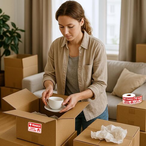 Fragile Stickers 3 x 2 Inch – Waterproof Handle with Care Labels for Shipping and Moving - 500 Strong Adhesive Stickers per Roll in Kuwait