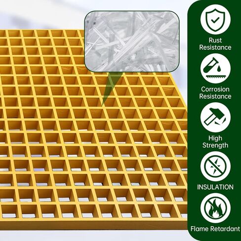 Fiberglass Molded Grating - 1.5''x1.5''x1.5'' Fiberglass Bar Grille Plate, Heavy Duty FRP Industrial Square Grate Panel for Car Wash, Decks, Stairs, and Garage (1.64'x1.64') in Kuwait