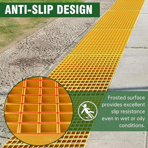 Fiberglass Molded Grating - 1.5''x1.5''x1.5'' Fiberglass Bar Grille Plate, Heavy Duty FRP Industrial Square Grate Panel for Car Wash, Decks, Stairs, and Garage (1.64'x1.64') in Kuwait