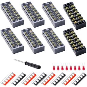 Terminal Block (2 Sets) 2Pcs 4 Positions Dual Row 600V 25A Screw Terminal Strip Blocks with Cover&2Pcs Pre-Insulated Barrier Termina Block Strip& 8Pcs Insulated Fork Wire Connector in Kuwait