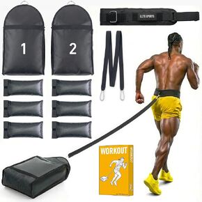 Elite Twin Sand Bag Sled Workout Sled – Waterproof Weight Sled Trainer with 6-Level 10–60 lb Resistance Pull System, Adjustable Waist Strap for Speed, Strength, Endurance & Agility Training in Kuwait
