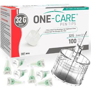 ONE-CARE Pen Tips 32G x 8 mm (5/16") – Ultra-Fine Comfort Design, Thin-Wall Flow Technology, Universal Twist-On Fit, Individually Sealed, 100 Count in Kuwait
