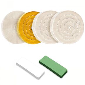 6PCS 6 Inch Polishing Wheel Kit for Bench Grinder Buffing Wheel, 1 *Yellow Cotton(42Ply), 2 *White Cotton(70Ply), 1 *Soft Flannel Polishing Wheels(30Ply) and Polishing Compound Kit in Kuwait
