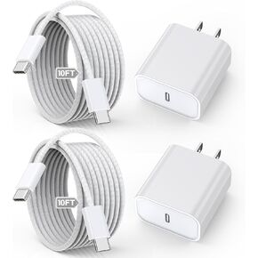 سلك شحن سريع 10 أقدام لهاتف iPhone 17 16e 15.3 حزمة كابل شاحن USB C طويل للغاية بطول 10 أقدام إلى النوع C 20 وات USBC شاحن كتلة مكعب شحن سريع للغاية لهاتف iPhone 17 Air/17 16 15 Pro/Plus/Pro Max، iPad Pro in Kuwait