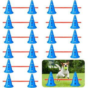10 Sets Dog Agility Hurdle Cone Set 20 Pcs Exercise Cones with 10 Pcs Rods Adjustable Obstacle Portable Agility Training Equipment Canine Pole(Orange and Yellow) in Kuwait