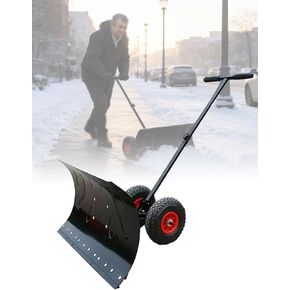 دافعة الثلج من ELEFOCUS مع عجلات، شفرة فولاذية بزاوية مقبض قابلة للتعديل بـ 5 مستويات للممر والممر وإزالة الثلوج في الفناء (75 × 43 سم / 29 × 17 بوصة) in Kuwait