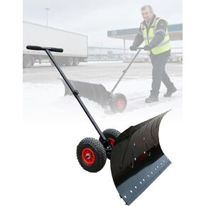 دافعة الثلج المتدحرجة من ELEFOCUS، مجرفة ثلج شديدة التحمل مع مقبض ارتفاع قابل للتعديل وشفرة اتجاهية للممرات (75 × 43 سم / 29 × 17 بوصة) in Kuwait