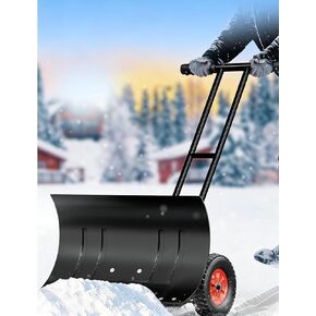 أداة دفع الثلج الفولاذية من ELEFOCUS مع عجلات ومقبض قابل للتعديل وشفرة 5 زوايا لإزالة الثلوج بكفاءة على الممرات (مقبض مزدوج) in Kuwait