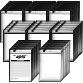 50 Pack Job Ticket Holders, Black 14 x 10 Inch Reusable Dry Erase Pocket with Strap Work Order Plastic Sleeves Shop Ticket Dry Erase Sheet Protectors for Teacher Classroom Office in Saudi Arabia