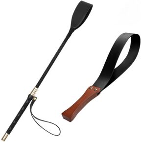 مجموعة سوط الحصان MORECP2-Pack - 18 بوصة مزدوجة الصفع و19 بوصة - مقبض خشبي مضاد للانزلاق من جلد البولي يوريثان - سوط الحصان الأسود MP03 in Kuwait