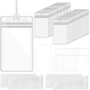 100 مجموعة علامات أمتعة واضحة مع أحزمة حلقة وبطاقات عمل قابلة للطباعة حاملات العلامات المائية حامل بطاقة بطاقة بطاقة بطاقة لتوازم العمل في المكتب in Kuwait