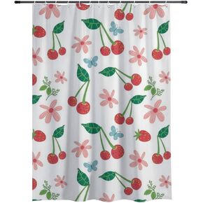 فراشة الأزهار الحافز خمر دش الستار مع السنانير، الصيف ستارة دش مقاومة للماء الحديثة، قابل للغسل النسيج عطلة الستائر الساحلية للحمام للحمام العربة ديكو 72x72 في in Kuwait