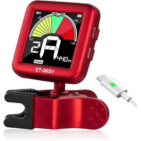 ENO MUSIC Rechargeable Type-C Quick Charge Easy Control Big LCD Display Easy Reading Clip-on Tuner for 4/4 Violin Viola Bass, Red in Kuwait