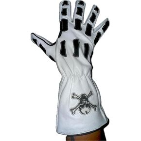 Skull & Bones -White Bull Riding Glove w Reinforced Palm Patch Left or Right Hand Deer Skin Leather- EPT Adult Sizes: 5.0-10.5 in Kuwait