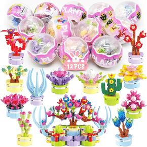 Wodmaz 12pcs مسبقا بيض عيد الفصح مع لبنات بناء النبات ، مفاجأة البيض العصارة ألعاب زهرة للأطفال مطاردة البيض عيد الفصح ، حشوات سلة عيد الفصح ، تفضل حفلة عيد الفصح ، جائزة الفصح الفصح in Kuwait