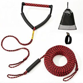 حبل تزلج بطول 75 قدم مع مقبض، قسمين من حبال التزلج على الماء للتزلج على الماء، والتزلج على الركبة، والتزلج على الماء، باللونين الأحمر والأسود in Kuwait