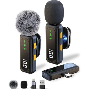 ميكروفون لافالير لاسلكي لأجهزة iPhone-iPad، وهواتف Android، والكمبيوتر، وميكروفون لاسلكي، وميكروفون صغير مع تقليل الضوضاء وصوت كريستالي لتسجيل الفيديو، ومدونات الفيديو، وTikTok، والغناء، ويوتيوب - أسود in Kuwait