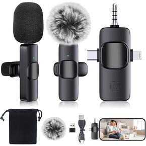 3 in 1 Professional Wireless Microphone for iPhone,Android,Camera,Lapel Mic with Noise Reduction,Mini Microphone Crystal Clear Sound Quality for Recording,Live Streaming,Tiktok,YouTube,Vlog in Kuwait