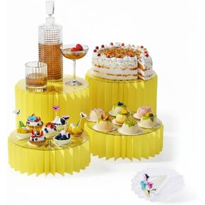 39-piece Buffet Risers Set Including 4 Foldable Food Risers,30 oil-absorbing paper and 5 Cake Toppers Multi-Size Cylinder Pedestal Display Set for Buffet for Wedding, Birthday, Event for Food Display in Saudi Arabia