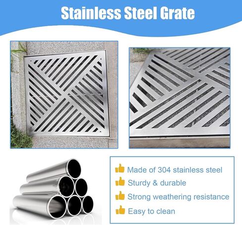Garden Drainage Sturdy Drainage Grate with Screen Mesh to Block Debris, Metal Outdoor Trench Drain Cover(45cmx45cm(17 3/4" x17 3/4")) in Saudi Arabia
