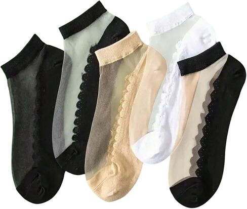 SHENHE Women's 5 Pairs Sheer Mesh Floral Heart No Show Frilly Tulle Ankle Socks in Saudi Arabia