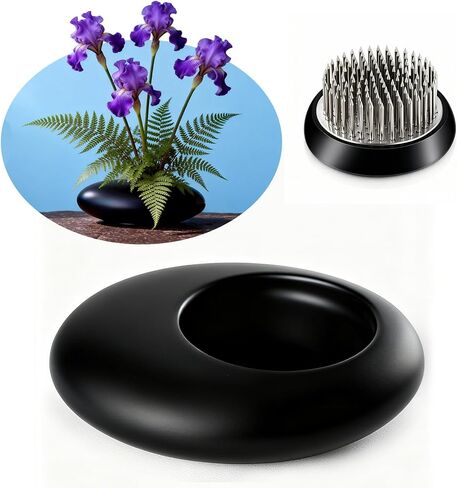 طقم من الخزفيات المستوحاة من السيراميك Ikebana ، وعاء ترتيب زهرة على شكل حصاة مع 2Inch زهرة الضفدع دبوس الضفدع الحامل (أبيض) in Kuwait