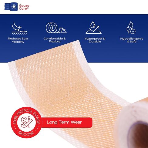 GauzeCare Silicone Scar Tape – 1.6"x120" Roll – Medical-Grade, Reusable, Professional Silicone Scar Tape for surgical scars, C-Section, Burns, Keloid, and Acne Scars in Kuwait