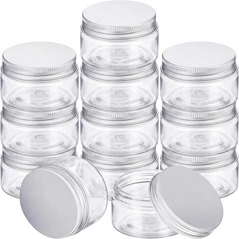 SATINIOR 12 Pack Clear Plastic Storage Favor Jars Wide-Mouth Plastic Containers with Lids for Beauty Products (4 Ounce) in Kuwait