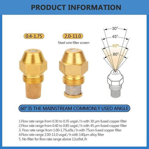 Replacement Brass Oil Burner Nozzle, 60°Degree Oil Burner Nozzle,Fuel Nozzles Heating Furnace&Boiler Systems(2.0 Diameter-60°,3pcs) in Saudi Arabia