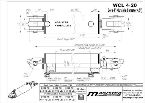 Magister Hydraulic Cylinder 2" Bore x 8" ASAE Stroke, Welded Hydraulic Ram with Clevis Ends, Double Acting Hydraulic Piston 3500 PSI (WCL 2x8 ASAE) in Kuwait