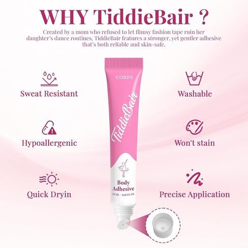 2-Pack 40ml Body Glue for Clothes - Body Adhesive Fashion Glue Alternative for Low-cut Styles, Strapless Dresses and Work Blouses - Sweat and Dance Proof, Fast Drying in Kuwait