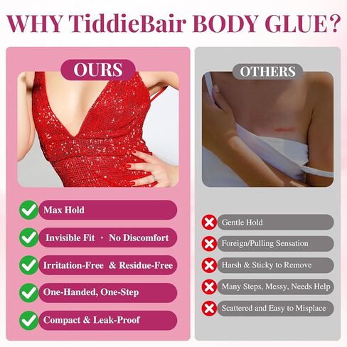 2-Pack 40ml Body Glue for Clothes - Body Adhesive Fashion Glue Alternative for Low-cut Styles, Strapless Dresses and Work Blouses - Sweat and Dance Proof, Fast Drying in Kuwait