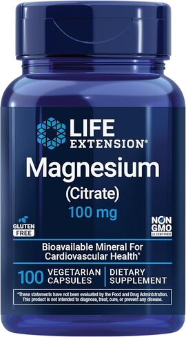 Life Extension Magnesium Citrate 100 mg Vegetarian Capsules, Blue, 100 Count in Saudi Arabia