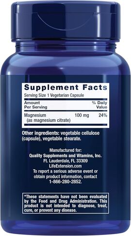 Life Extension Magnesium Citrate 100 mg Vegetarian Capsules, Blue, 100 Count in Saudi Arabia