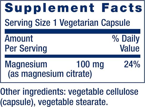 Life Extension Magnesium Citrate 100 mg Vegetarian Capsules, Blue, 100 Count in Saudi Arabia
