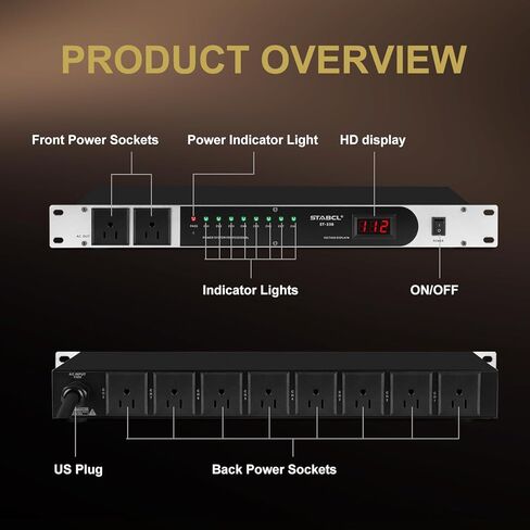 مكيف طاقة احترافي ذو 10 مقابس/جهاز تسلسل التيار. وحدة تحكم بإمدادات الطاقة الصوتية بقدرة 3300 واط، وواقي من زيادة التيار، للمنتجات الصوتية، والمعدات الإلكترونية in Kuwait